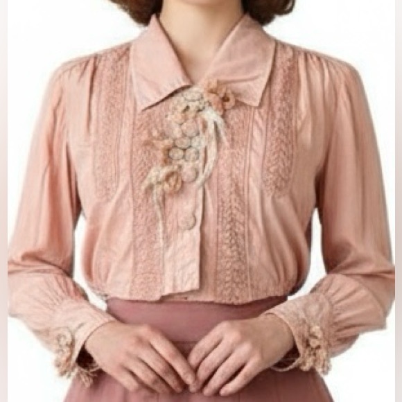 Antique Cotton Blouse w/ Crochet, Embroidery, and Ribbons Cropped Length OOAK - Picture 7 of 14